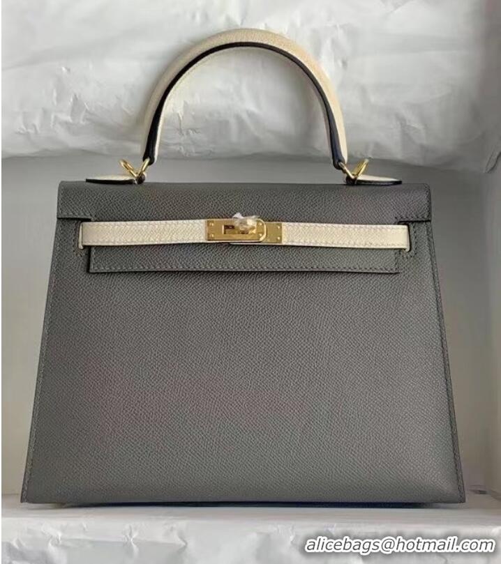 Discount Hermes Original Epsom Leather KEL2578 dark grey&cream