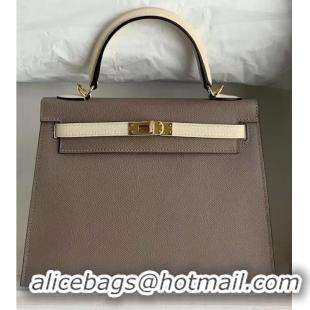 Cheapest Hermes Original Epsom Leather KEL2578 grey&cream