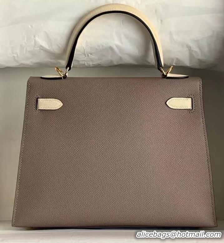 Cheapest Hermes Original Epsom Leather KEL2578 grey&cream