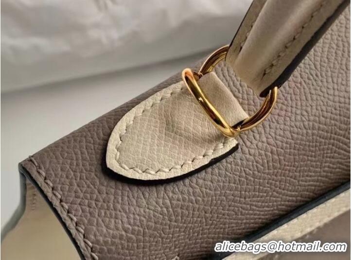 Cheapest Hermes Original Epsom Leather KEL2578 grey&cream