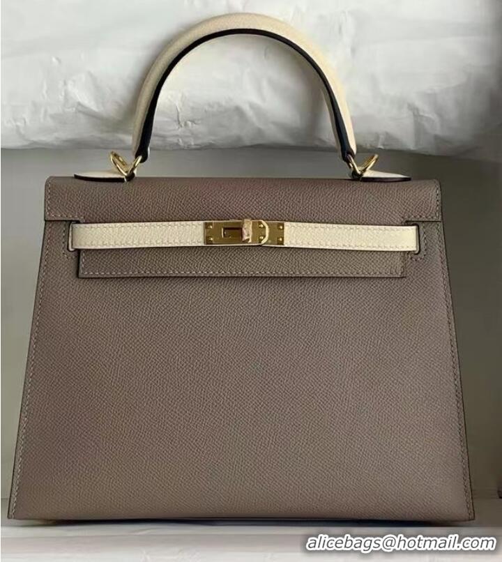 Cheapest Hermes Original Epsom Leather KEL2578 grey&cream