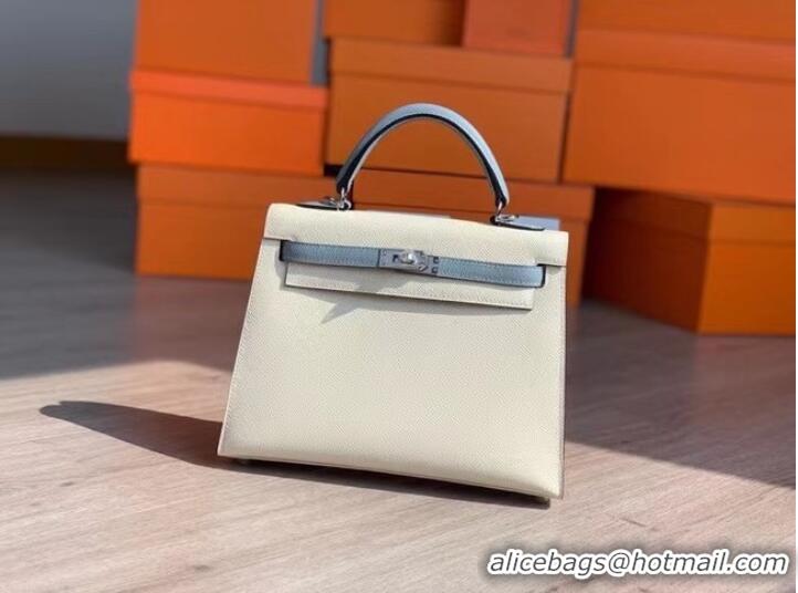 Discount Hermes Original Epsom Leather KEL2578 cream&sky blue