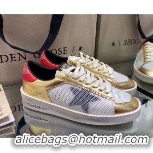 Lower Price Golden Goose Stardan Sneakers in White Mesh and Gold Leather 1027077