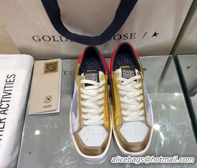 Lower Price Golden Goose Stardan Sneakers in White Mesh and Gold Leather 1027077