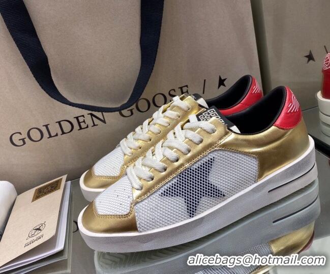 Lower Price Golden Goose Stardan Sneakers in White Mesh and Gold Leather 1027077