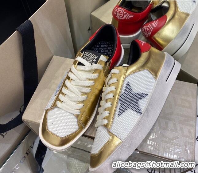 Lower Price Golden Goose Stardan Sneakers in White Mesh and Gold Leather 1027077