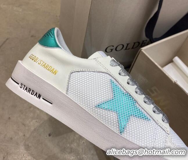 Perfect Golden Goose Stardan Sneakers in White Mesh and Blue Star 1027079