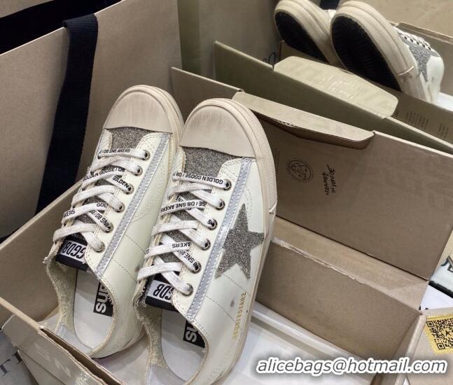 Cheap Price Golden Goose V-Star LTD Sneakers in White Leather and Silver Glitter 1029051