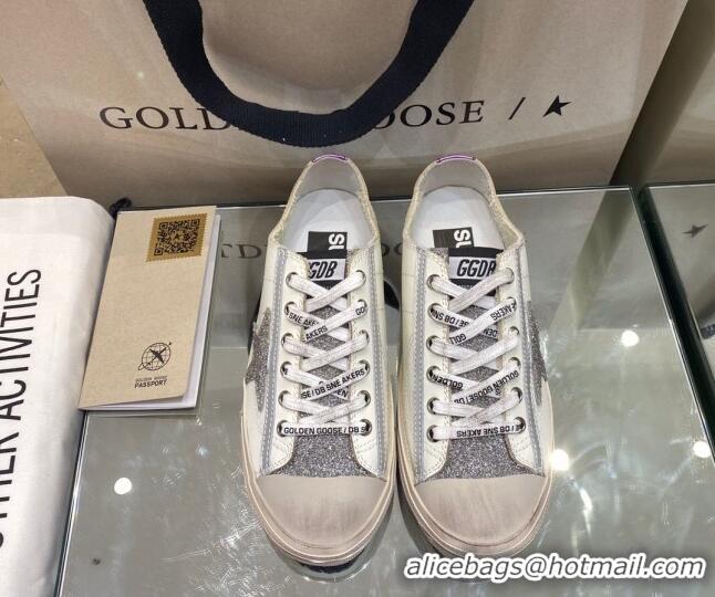 Cheap Price Golden Goose V-Star LTD Sneakers in White Leather and Silver Glitter 1029051