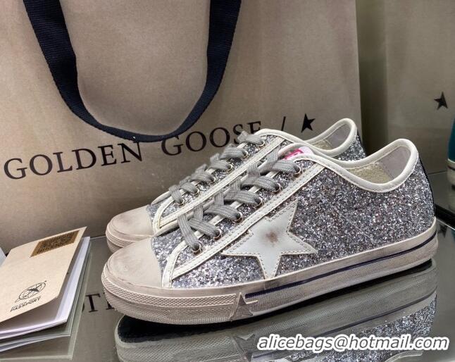 Low Cost Golden Goose V-Star Sneakers In Silver Glitter 1029052