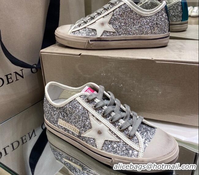 Low Cost Golden Goose V-Star Sneakers In Silver Glitter 1029052