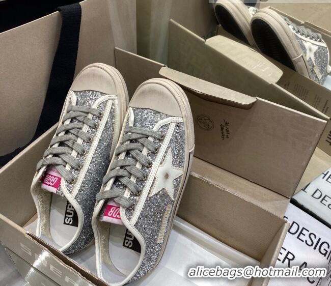 Low Cost Golden Goose V-Star Sneakers In Silver Glitter 1029052