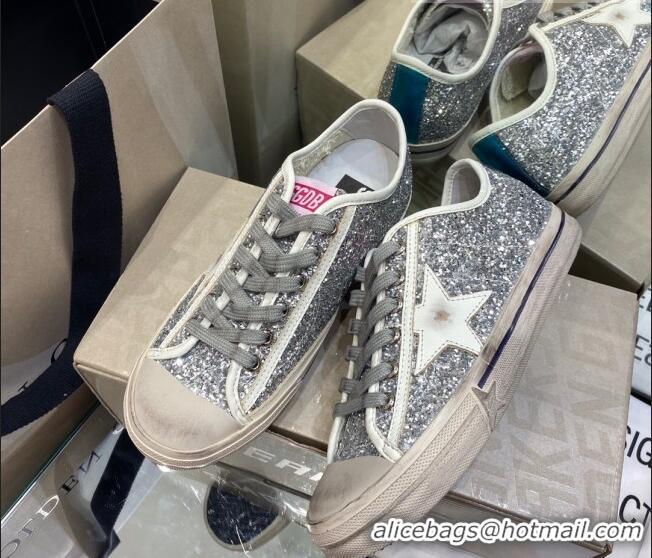 Low Cost Golden Goose V-Star Sneakers In Silver Glitter 1029052