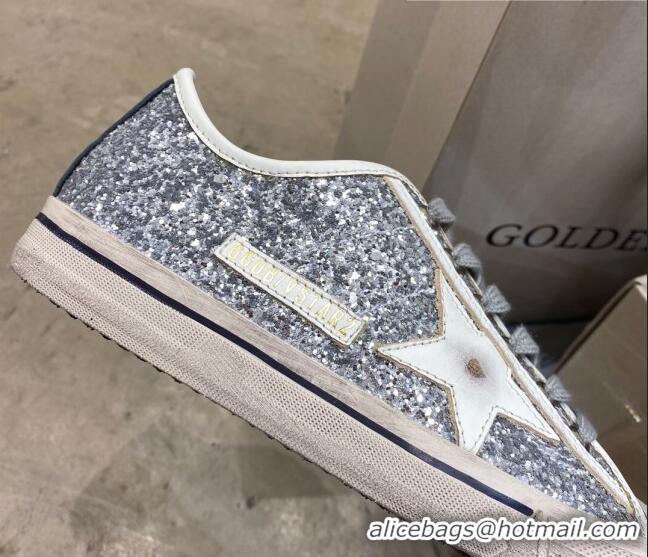 Low Cost Golden Goose V-Star Sneakers In Silver Glitter 1029052