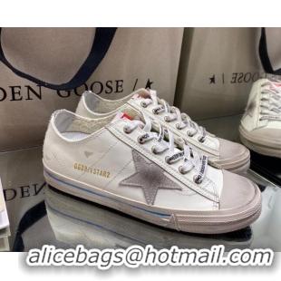 1:1 aaaaa Golden Goose White Leather V-Star Sneakers with Glittery Vertical Strip 1029053