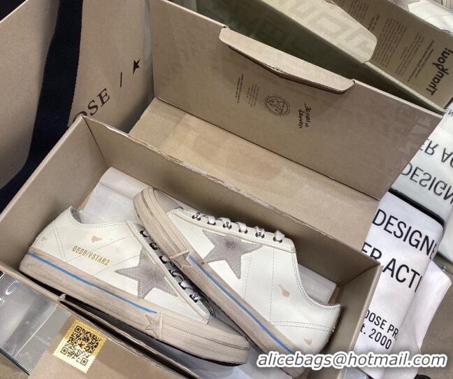 1:1 aaaaa Golden Goose White Leather V-Star Sneakers with Glittery Vertical Strip 1029053