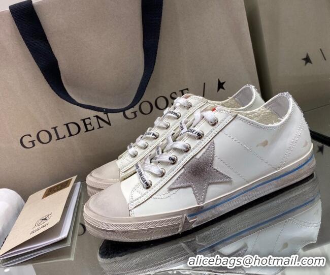 1:1 aaaaa Golden Goose White Leather V-Star Sneakers with Glittery Vertical Strip 1029053