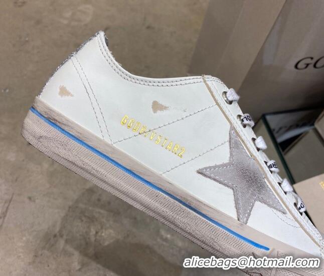 1:1 aaaaa Golden Goose White Leather V-Star Sneakers with Glittery Vertical Strip 1029053