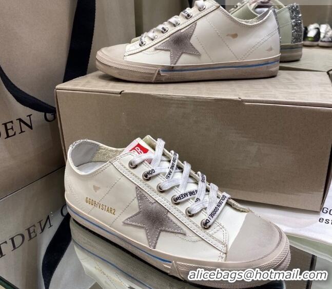 1:1 aaaaa Golden Goose White Leather V-Star Sneakers with Glittery Vertical Strip 1029053