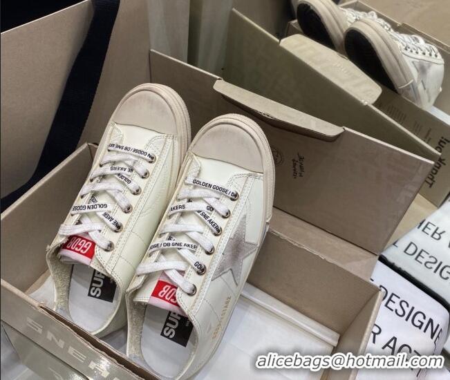 1:1 aaaaa Golden Goose White Leather V-Star Sneakers with Glittery Vertical Strip 1029053