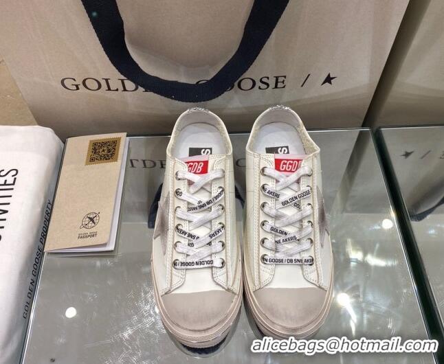 1:1 aaaaa Golden Goose White Leather V-Star Sneakers with Glittery Vertical Strip 1029053