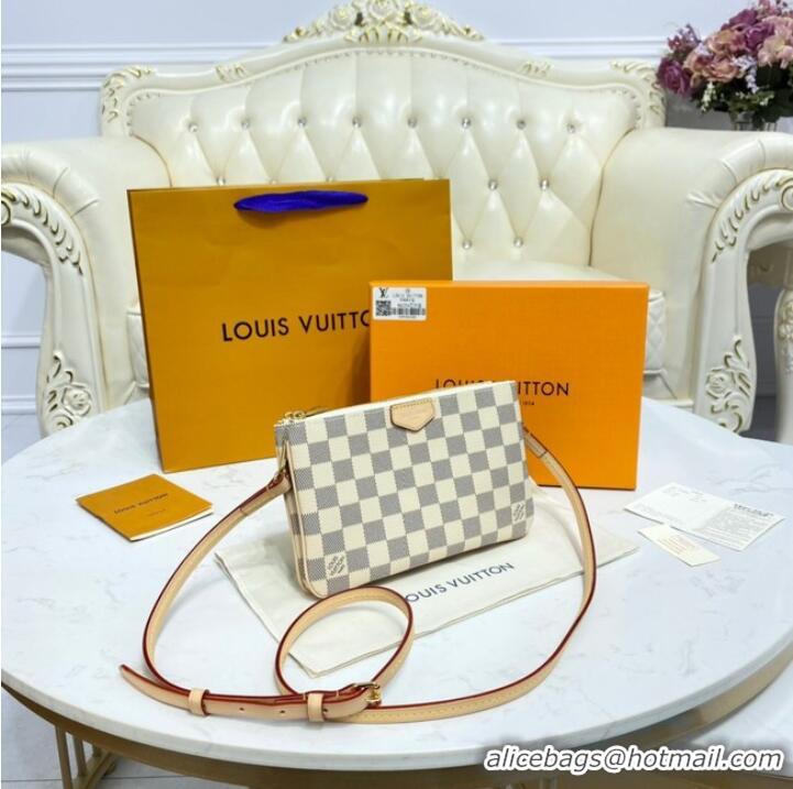 Good Quality Louis vuitton Damier Azur Canvas DOUBLE ZIP POCHETTE M80084