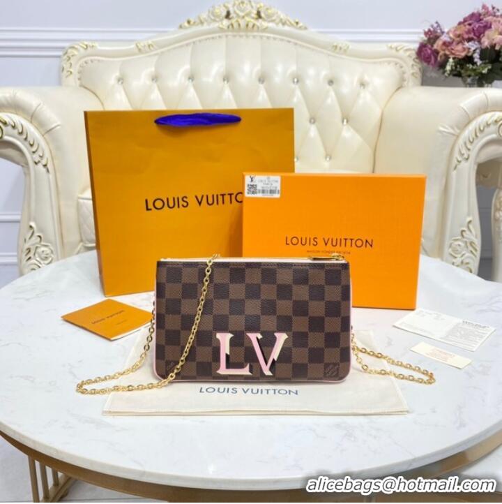 Luxurious Louis vuitton Damier Ebene Canvas DOUBLE ZIP POCHETTE M80084