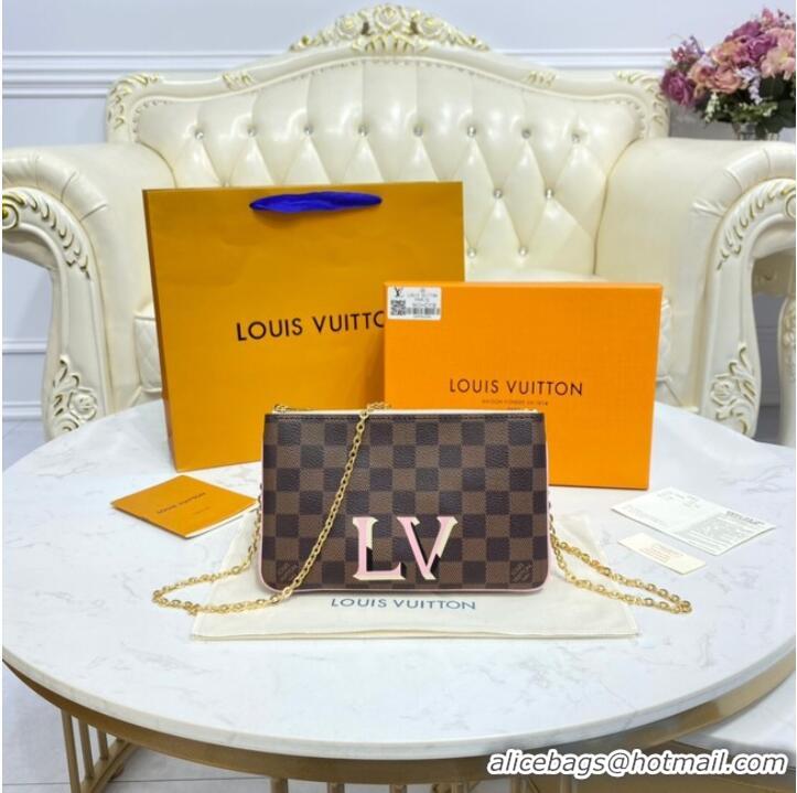 Luxurious Louis vuitton Damier Ebene Canvas DOUBLE ZIP POCHETTE M80084