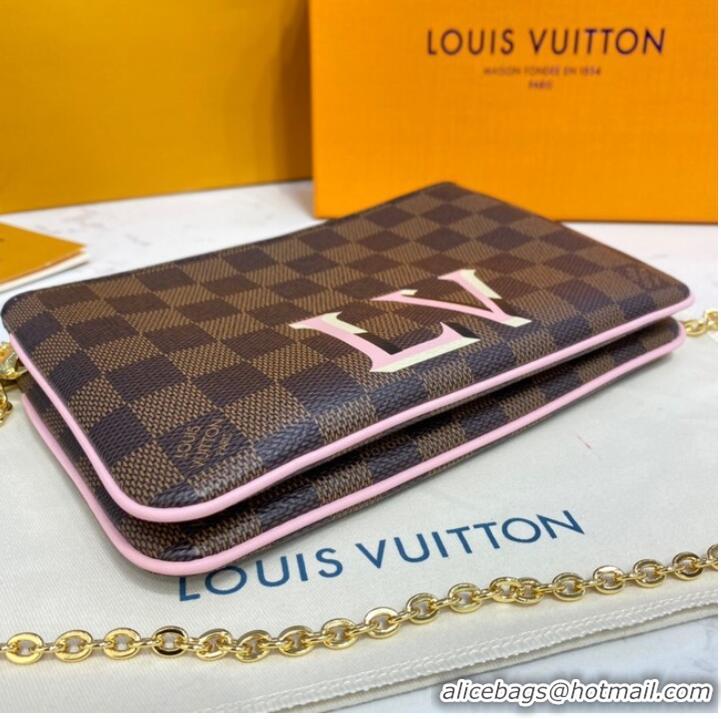 Luxurious Louis vuitton Damier Ebene Canvas DOUBLE ZIP POCHETTE M80084