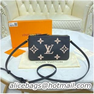 Buy Cheapest Louis vuitton Monogram Empreinte DOUBLE ZIP POCHETTE M80084 Black&Beige