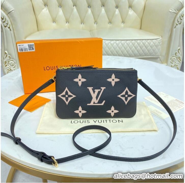 Buy Cheapest Louis vuitton Monogram Empreinte DOUBLE ZIP POCHETTE M80084 Black&Beige