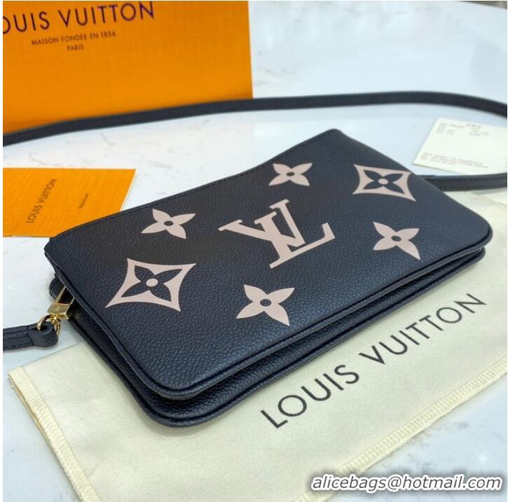 Buy Cheapest Louis vuitton Monogram Empreinte DOUBLE ZIP POCHETTE M80084 Black&Beige