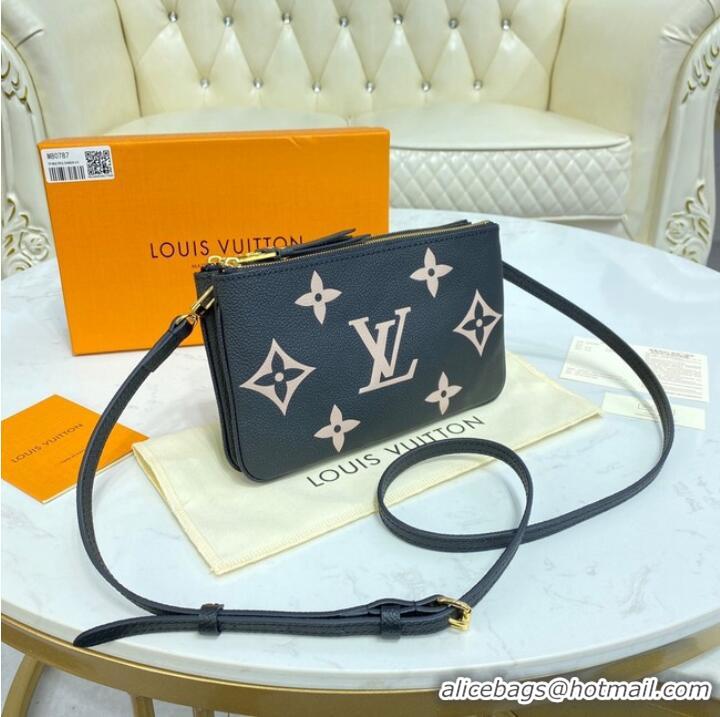 Buy Cheapest Louis vuitton Monogram Empreinte DOUBLE ZIP POCHETTE M80084 Black&Beige