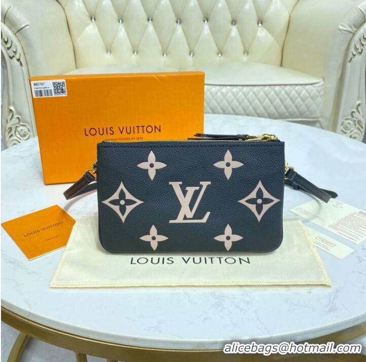 Buy Cheapest Louis vuitton Monogram Empreinte DOUBLE ZIP POCHETTE M80084 Black&Beige