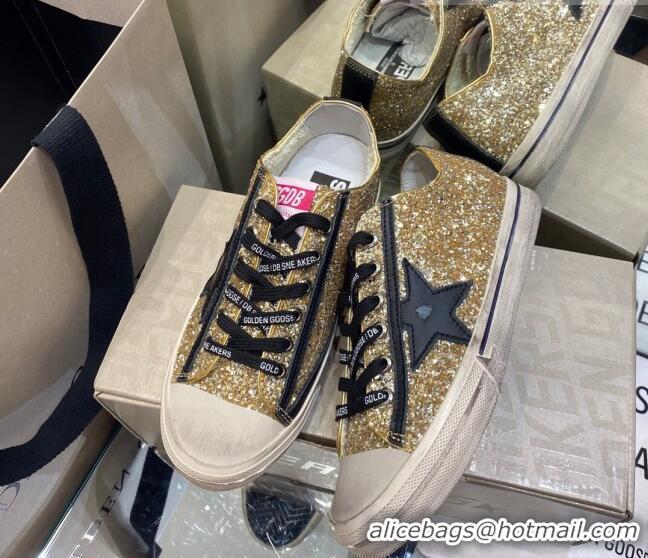 Top Quality Golden Goose V-Star Sneakers In Gold Glitter 1029054