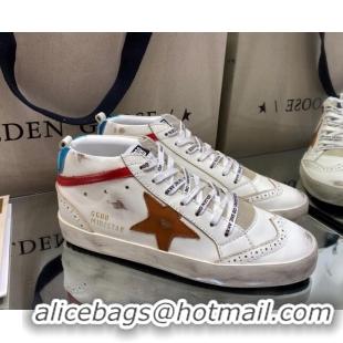 Discount Golden Goose Mid-Star Sneakers in White Leather with Brown Star 1029056