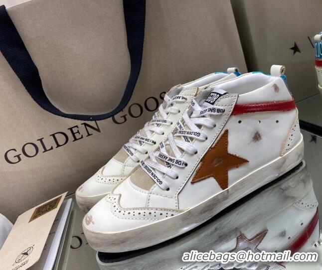 Discount Golden Goose Mid-Star Sneakers in White Leather with Brown Star 1029056