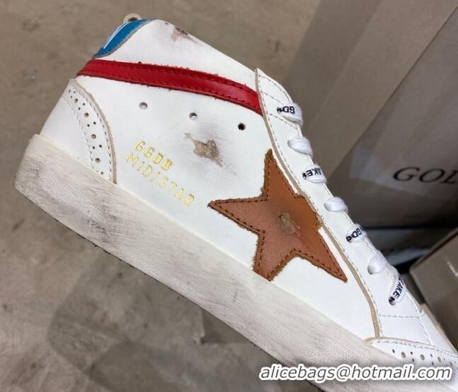 Discount Golden Goose Mid-Star Sneakers in White Leather with Brown Star 1029056