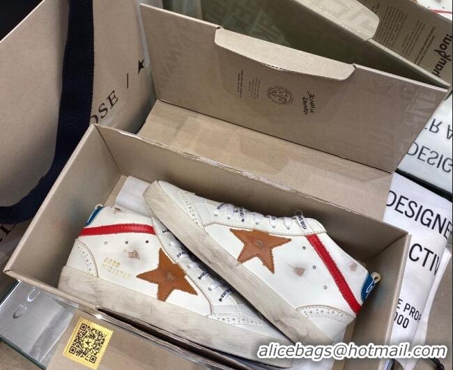 Discount Golden Goose Mid-Star Sneakers in White Leather with Brown Star 1029056