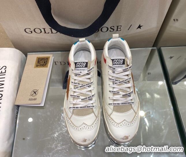 Discount Golden Goose Mid-Star Sneakers in White Leather with Brown Star 1029056