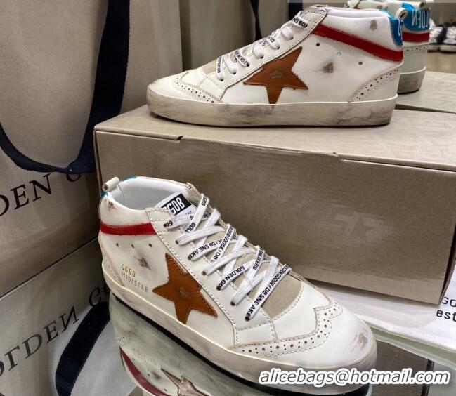 Discount Golden Goose Mid-Star Sneakers in White Leather with Brown Star 1029056