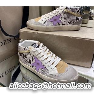 Top Design Golden Goose Mid-Star Sneakers in Snake-print Leather and Lavender Star 1029057