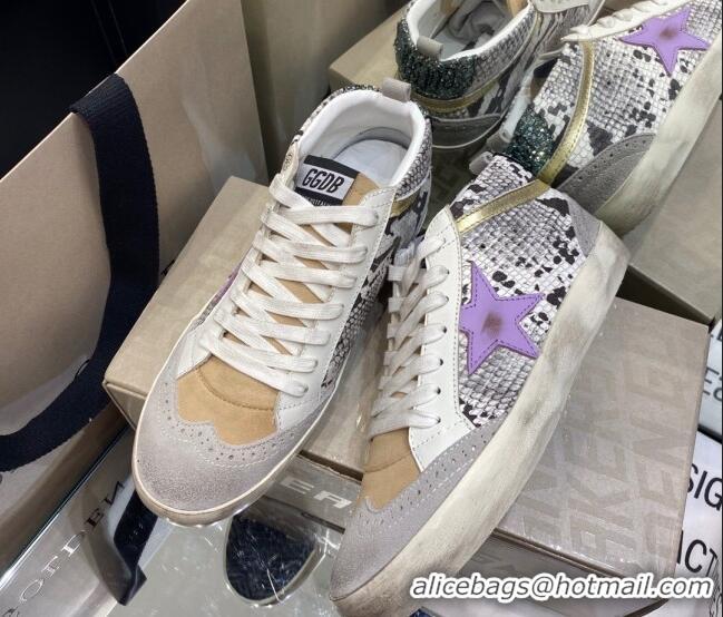 Top Design Golden Goose Mid-Star Sneakers in Snake-print Leather and Lavender Star 1029057