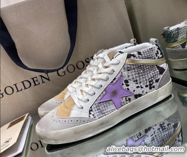 Top Design Golden Goose Mid-Star Sneakers in Snake-print Leather and Lavender Star 1029057