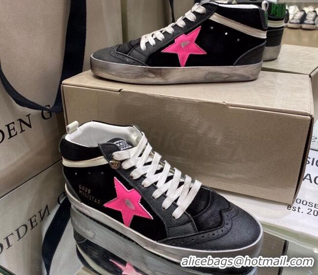 Pretty Style Golden Goose Mid-Star Sneakers in Black Suede with Rosy Star 1029058