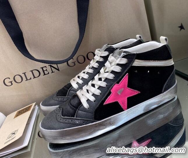 Pretty Style Golden Goose Mid-Star Sneakers in Black Suede with Rosy Star 1029058