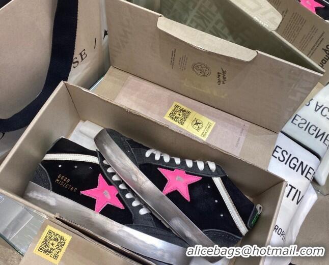 Pretty Style Golden Goose Mid-Star Sneakers in Black Suede with Rosy Star 1029058