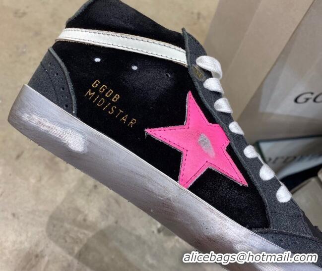 Pretty Style Golden Goose Mid-Star Sneakers in Black Suede with Rosy Star 1029058