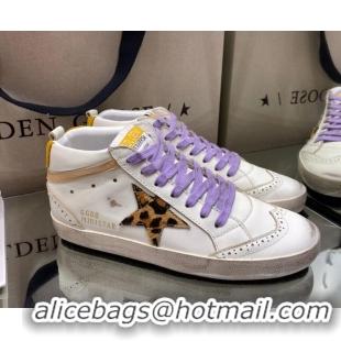 Cheap Price Golden Goose Mid-Star Sneakers in White Leather with Leopard-print Star 1029059