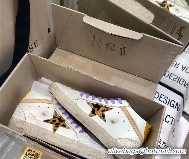 Cheap Price Golden Goose Mid-Star Sneakers in White Leather with Leopard-print Star 1029059